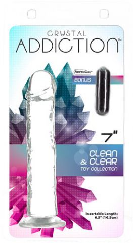 Addiction Crystal 7 Vertical Dong Clear Tpe w/ Bullet "
