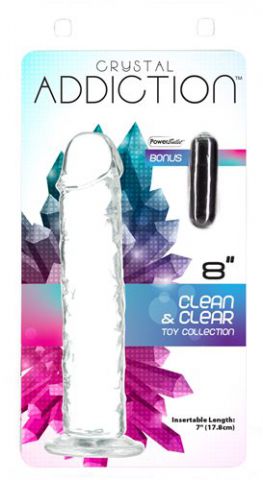 Addiction Crystal 8 Vertical Dong Clear Tpe w/ Bullet "