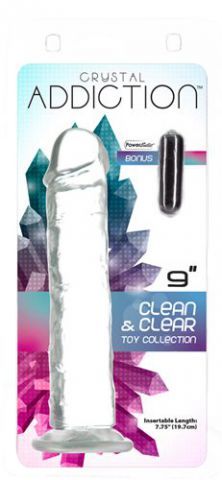 Addiction Crystal 9 Vertical Dong Clear Tpe w/ Bullet "