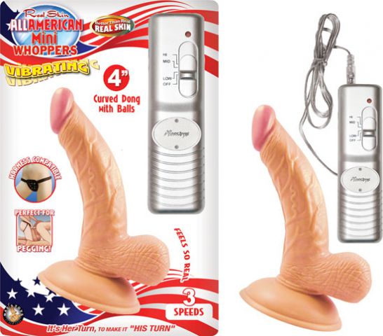 All American Mini Whoppers 4in Curved Dong w/Balls Fles