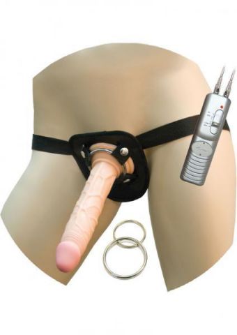 All American Vib 7in Dong w/Universal Harness Flesh