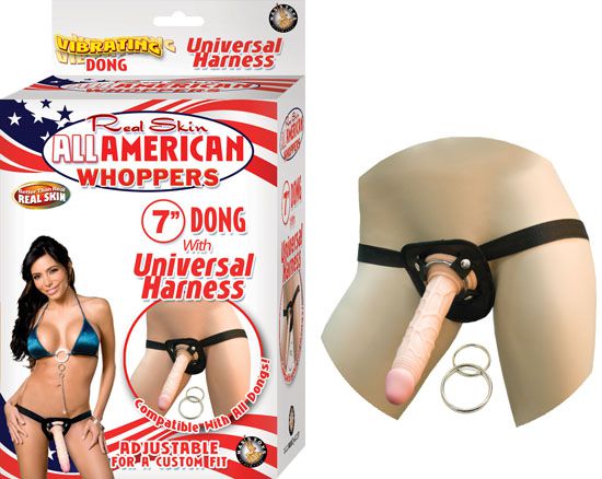 All American 7in Dong w/Universal Harness Flesh