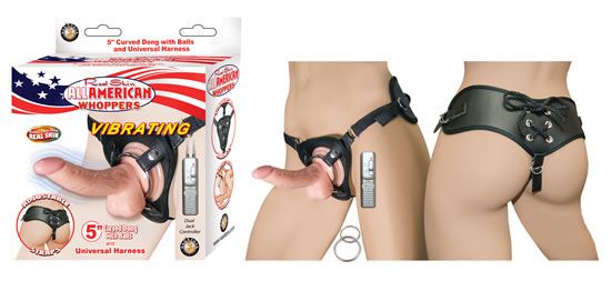 All American Whoppers 5" Vibrating Curved Dong w/Balls Flesh & U