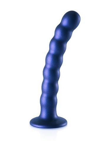 Ouch! Beaded Silicone G-Spot Dildo 6.5 in Metallic Blue