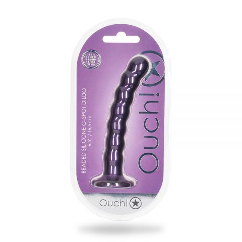 Ouch! Beaded Silicone G-Spot Dildo 6.5 in Metallic Purple