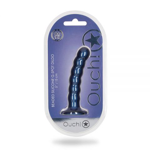 Ouch! Beaded Silicone G-Spot Dildo 5 in Metallic Blue
