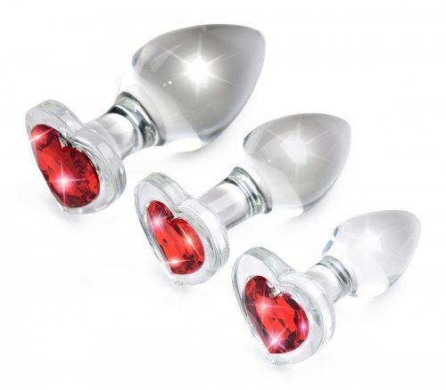 Booty Sparks Red Heart Glass Anal Plug Set